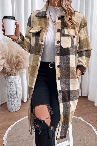 Plaid Button Down Longline Coat - Shimmervee