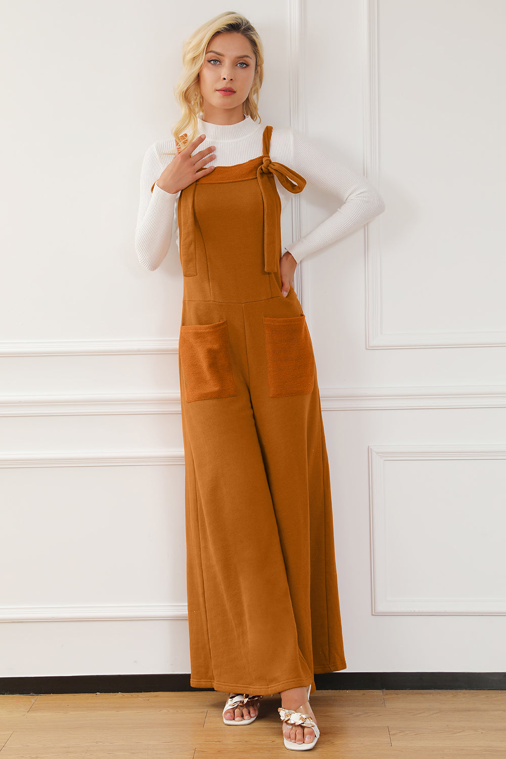 Pocketed Square Neck Wide Strap Jumpsuit - Shimmervee