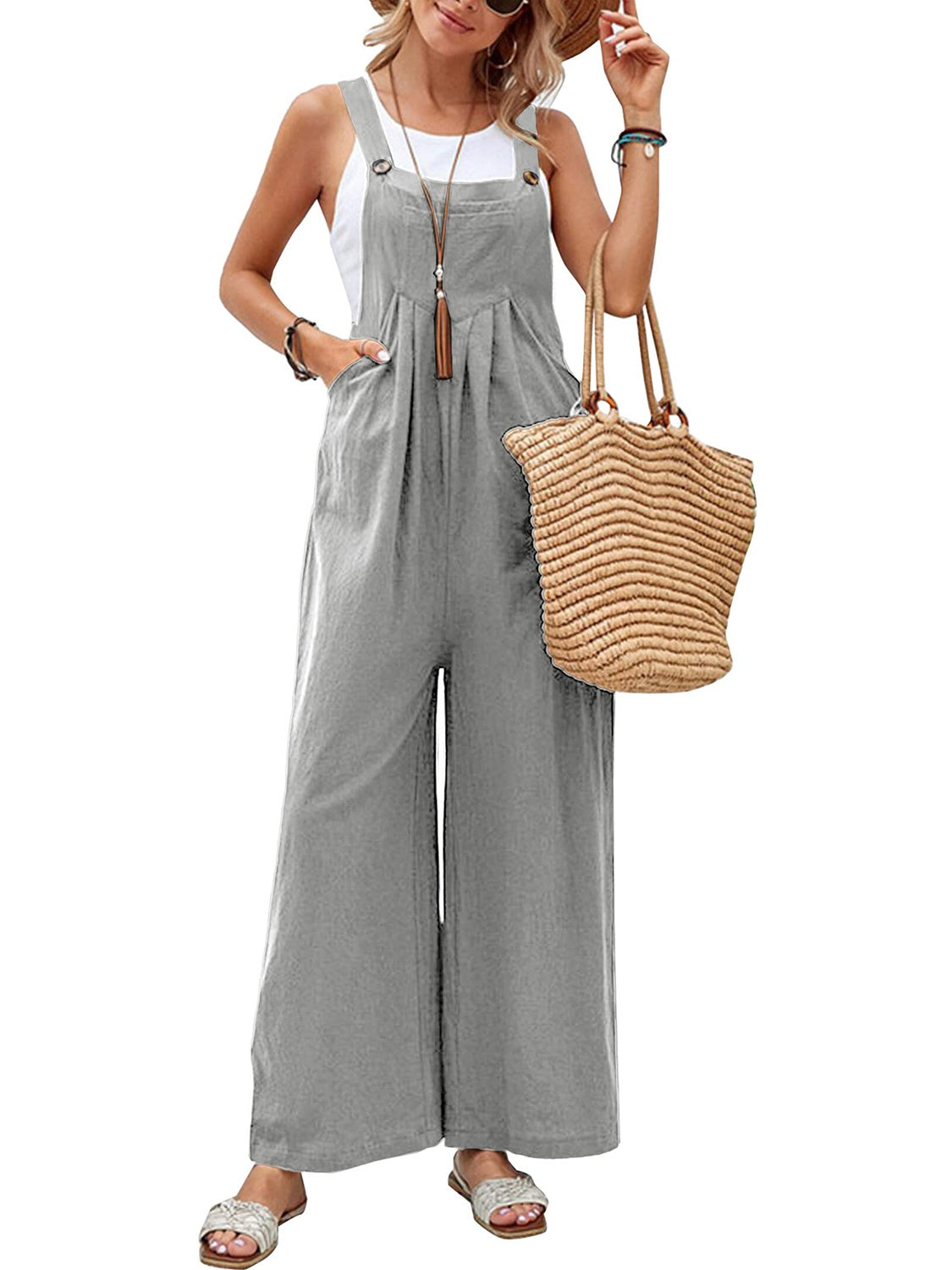 Full Size Square Neck Wide Strap Overalls - Shimmervee