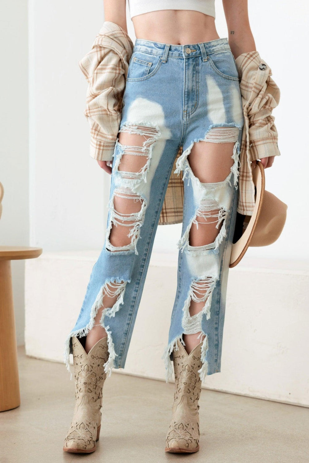 Litz La Frayed Cut Distressed Jeans - Shimmervee