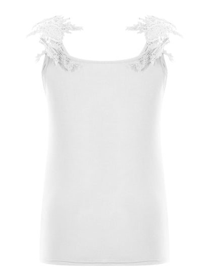 Full Size Lace Detail Scoop Neck Tank - Shimmervee