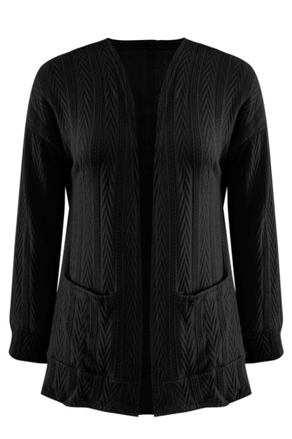 Full Size Textured Open Front Long Sleeve Cardigan