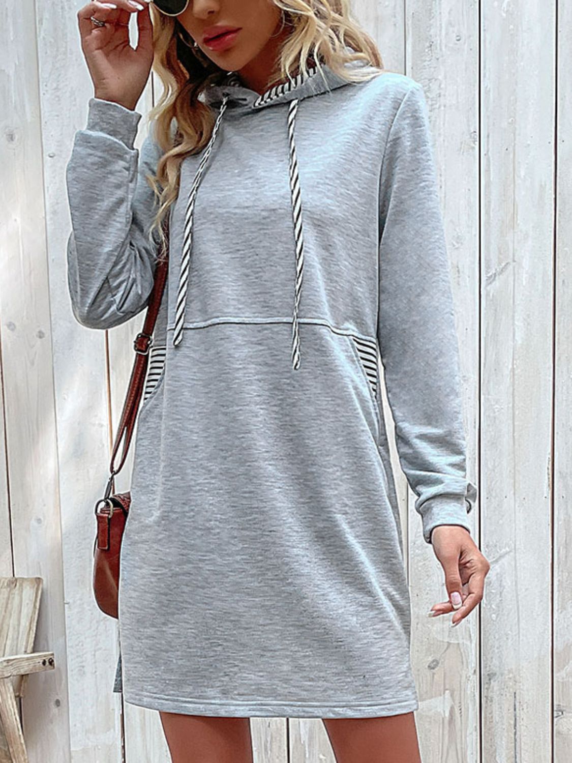 Perfee Striped Drawstring Long Sleeve Hoodie