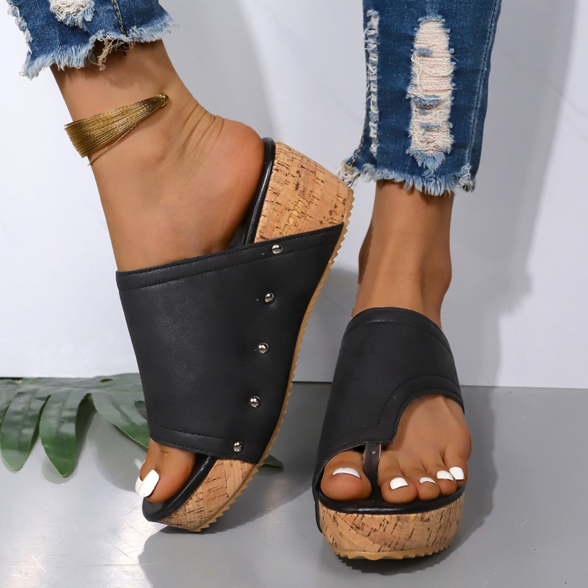 PU Leather Wedge Sandals - Shimmervee