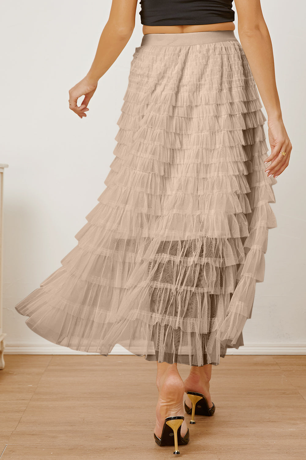 Ruched High Waist Tiered Skirt - Shimmervee