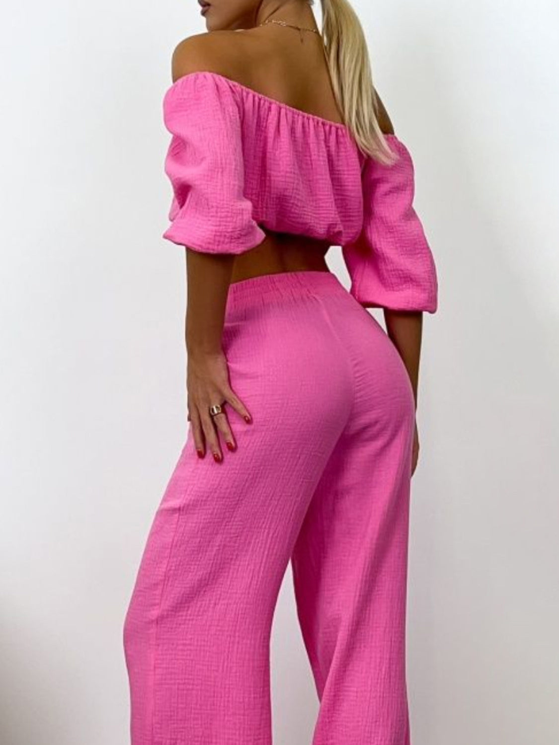 Off Shoulder Long Sleeve Top and Pants Set - Shimmervee