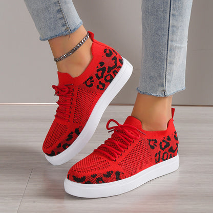 Lace-Up Leopard Flat Sneakers - Shimmervee