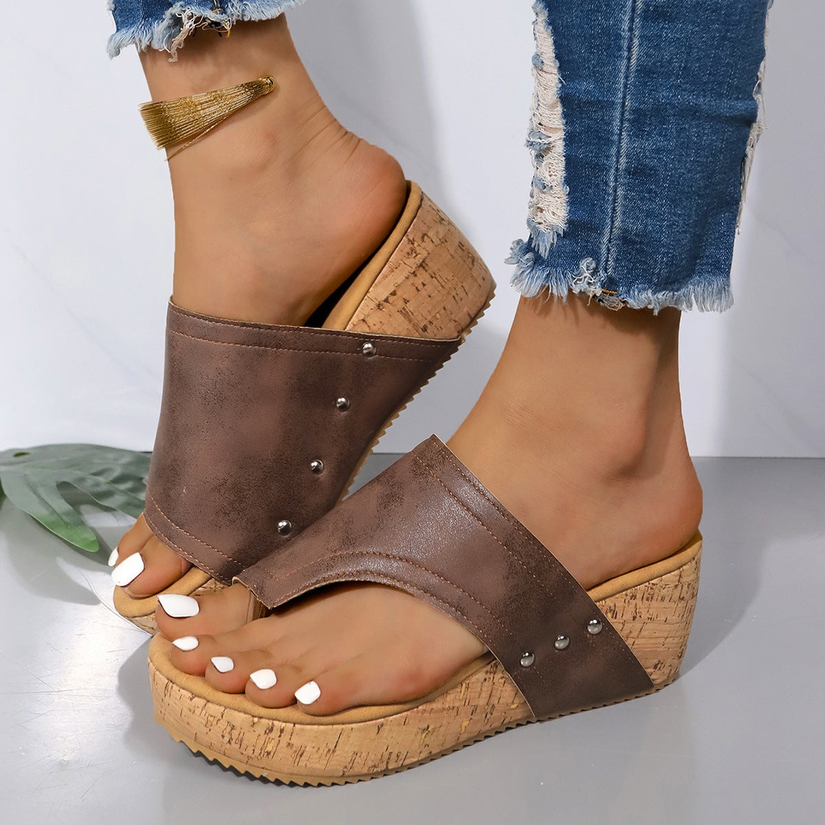 PU Leather Wedge Sandals - Shimmervee