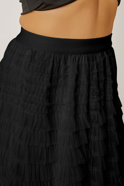 Ruched High Waist Tiered Skirt - Shimmervee