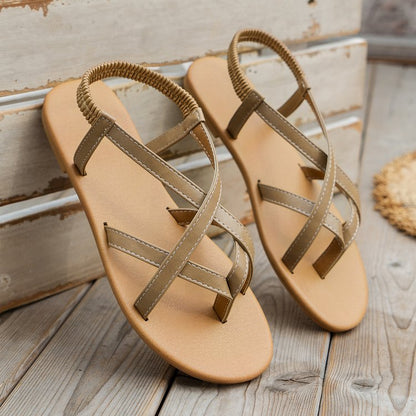 PU Leather Crisscross Flat Sandals - Shimmervee