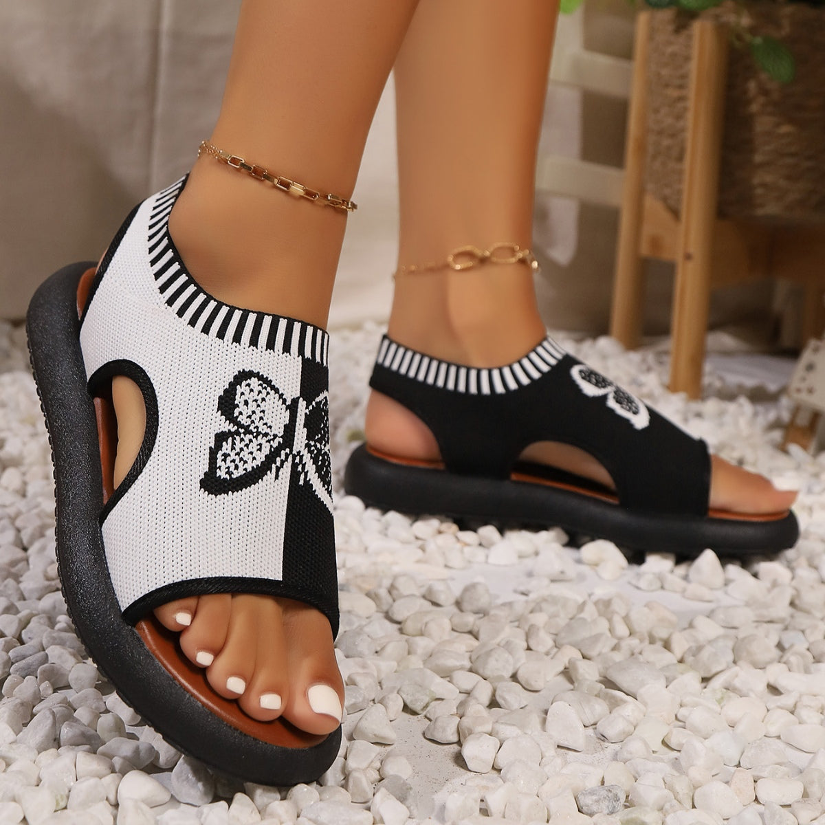 Butterfly Contrast Open Toe Sandals - Shimmervee