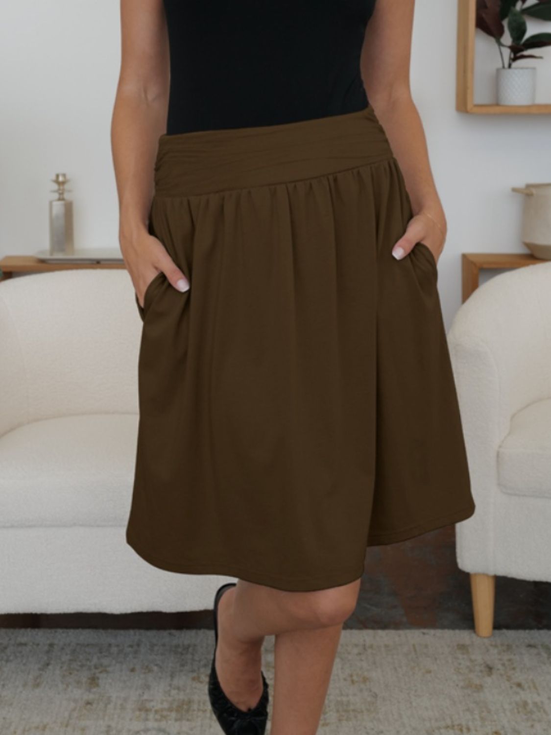 FAM-FAM Elastic Waist Skirt with Pockets - Shimmervee