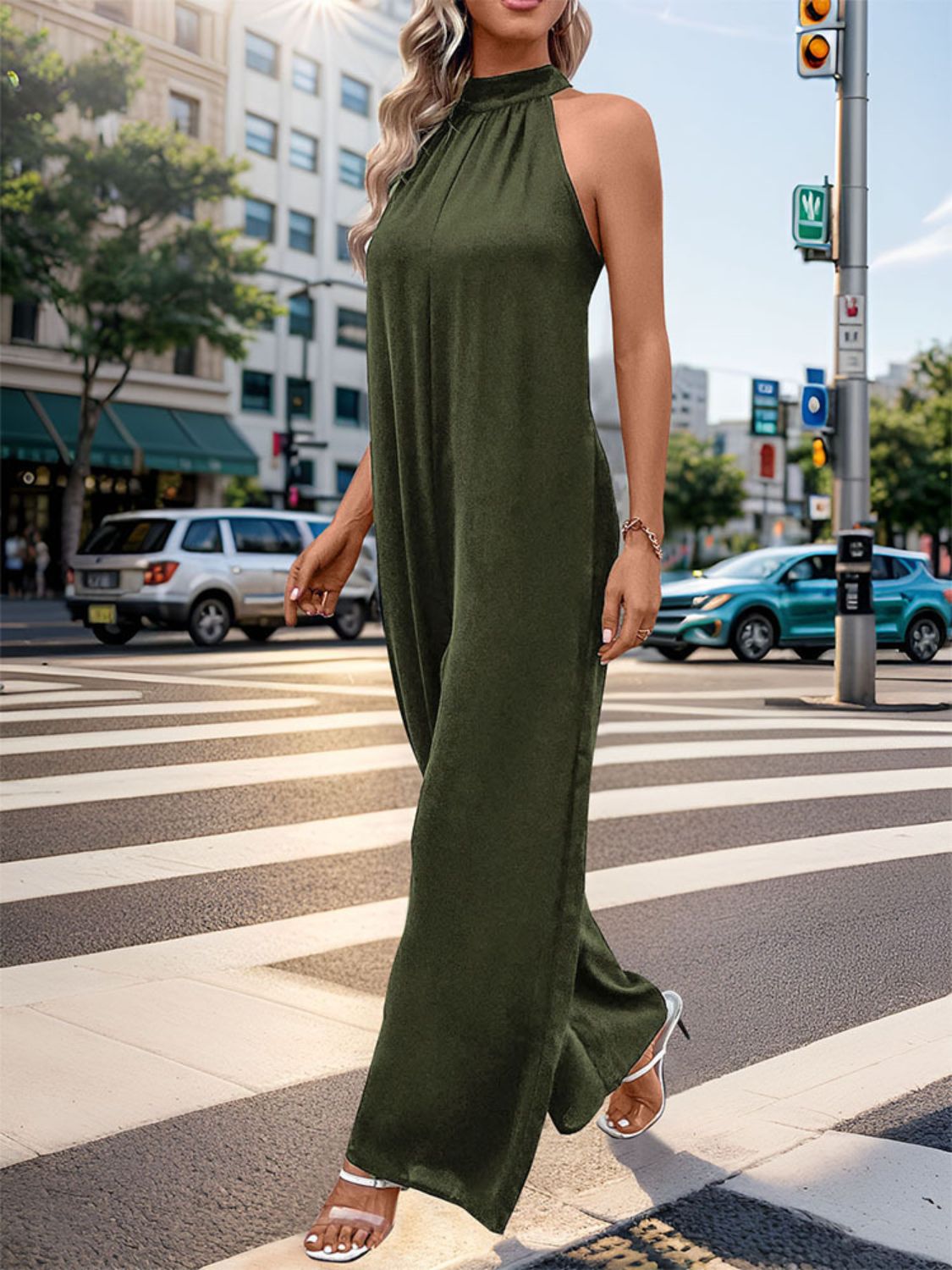 Perfee Tied Grecian Wide Leg Jumpsuit - Shimmervee