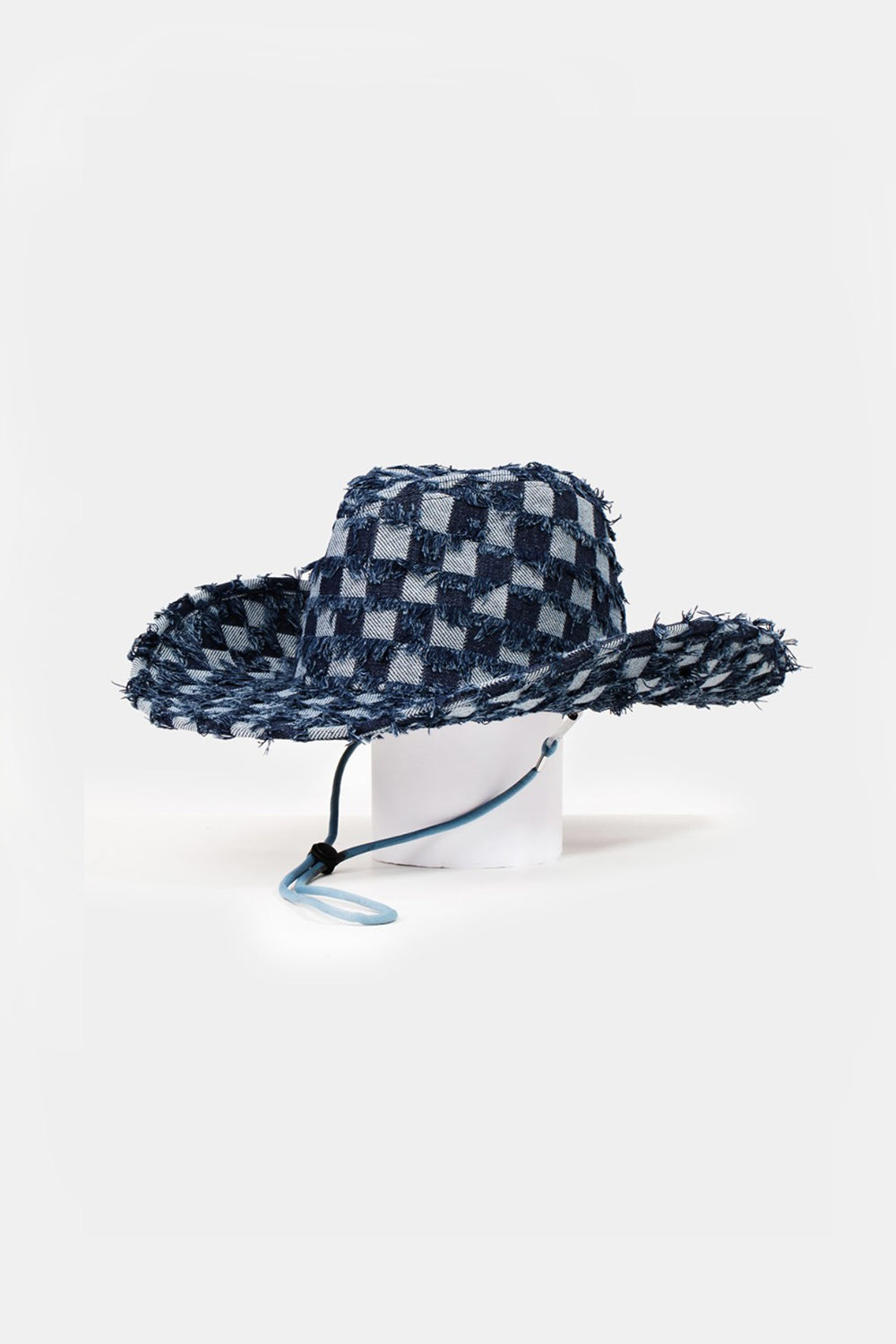 Fame Checkered Fringe Denim Cowboy Hat - Shimmervee