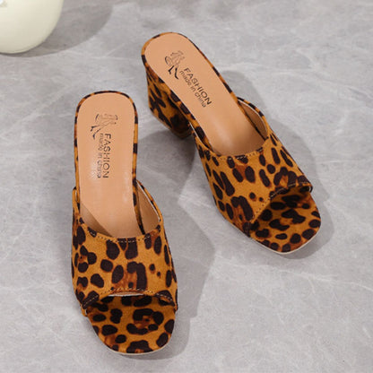 Leopard Block Heel Suede Sandals - Shimmervee