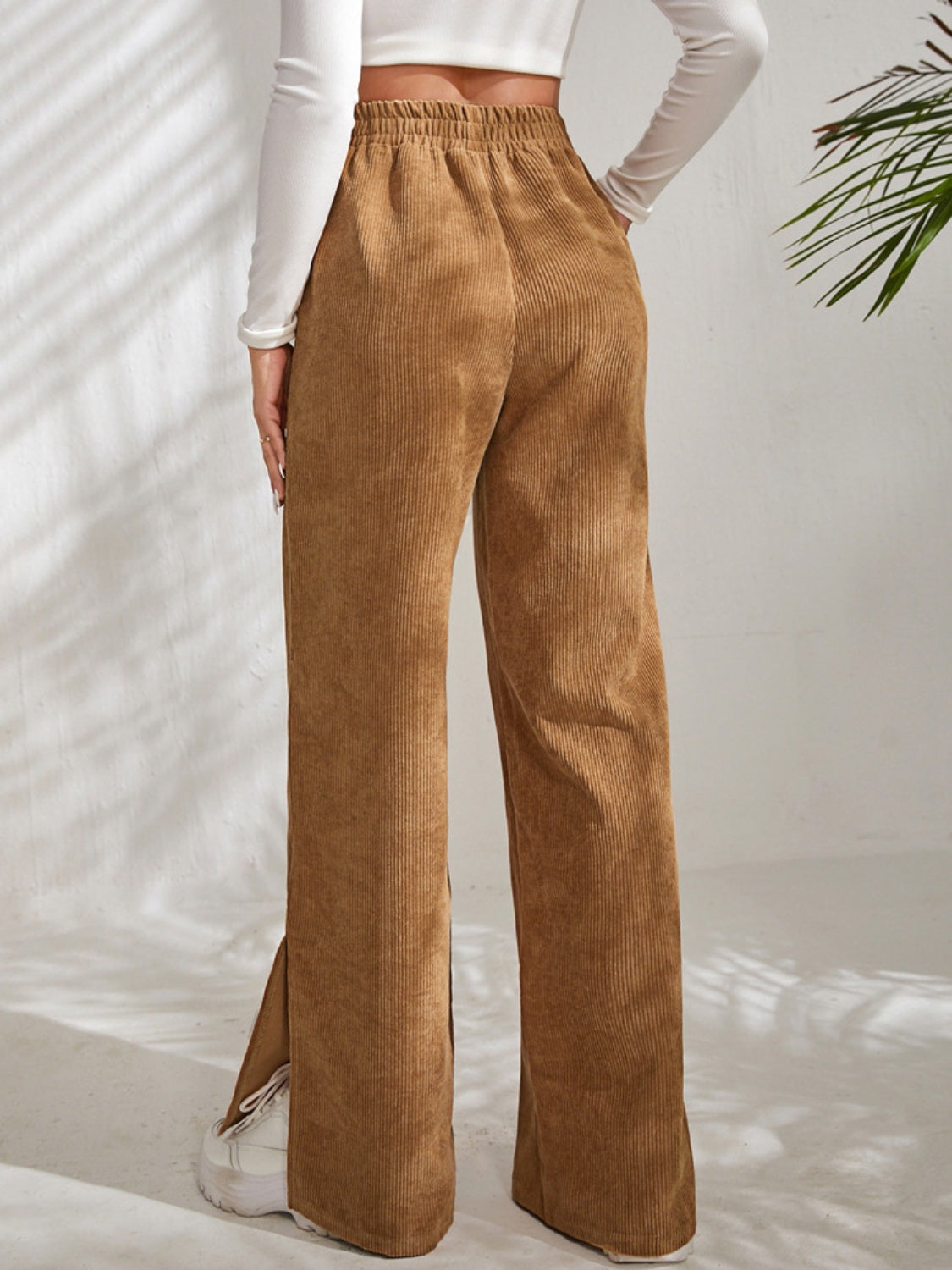 Slit Pocketed High Waist Wide Leg Pants