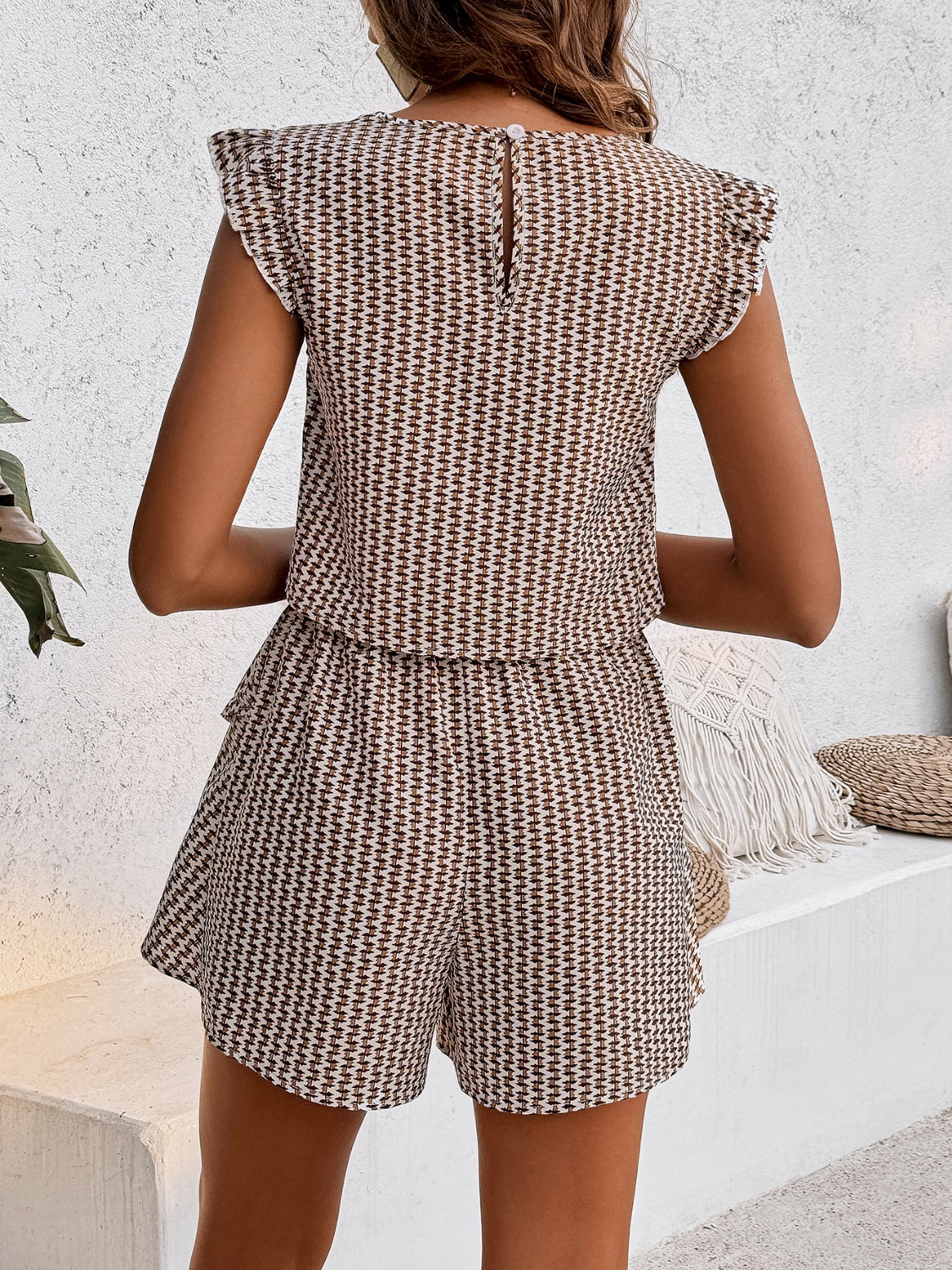 Honey Printed Round Neck Top and Layered Shorts Set - Shimmervee