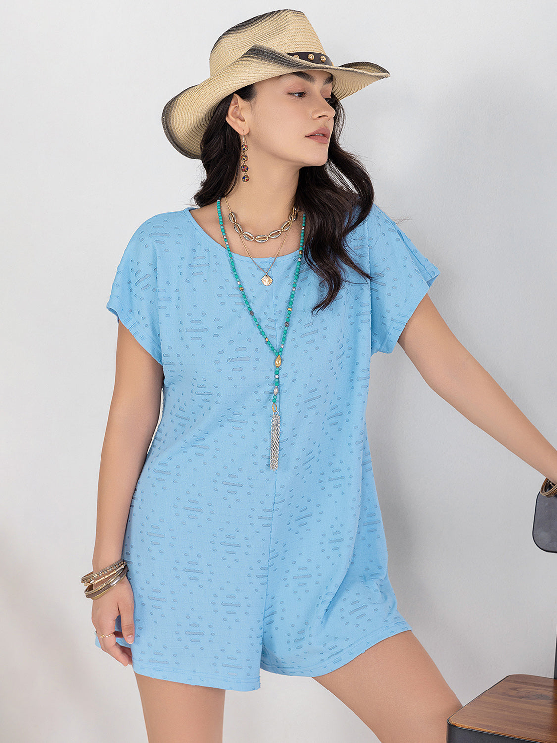 Round Neck Short Sleeve Romper - Shimmervee