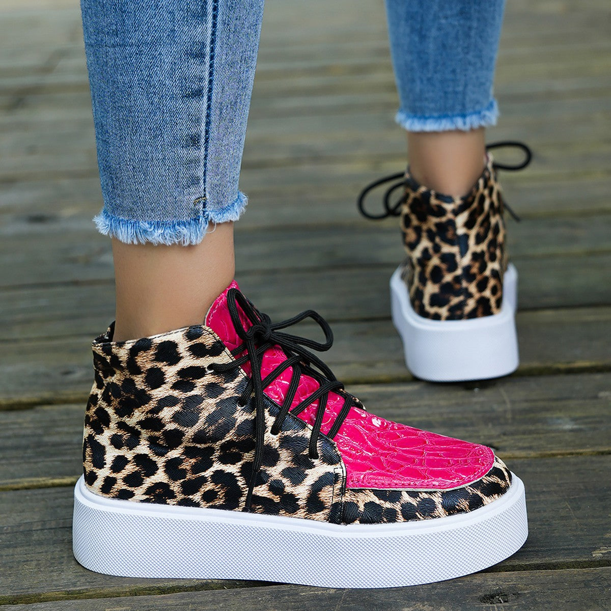 PU Leather Leopard Platform Sneakers - Shimmervee