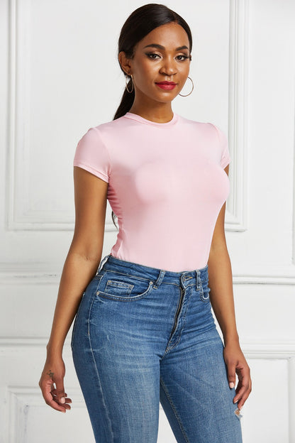 Round Neck Short Sleeve Bodysuit - Shimmervee