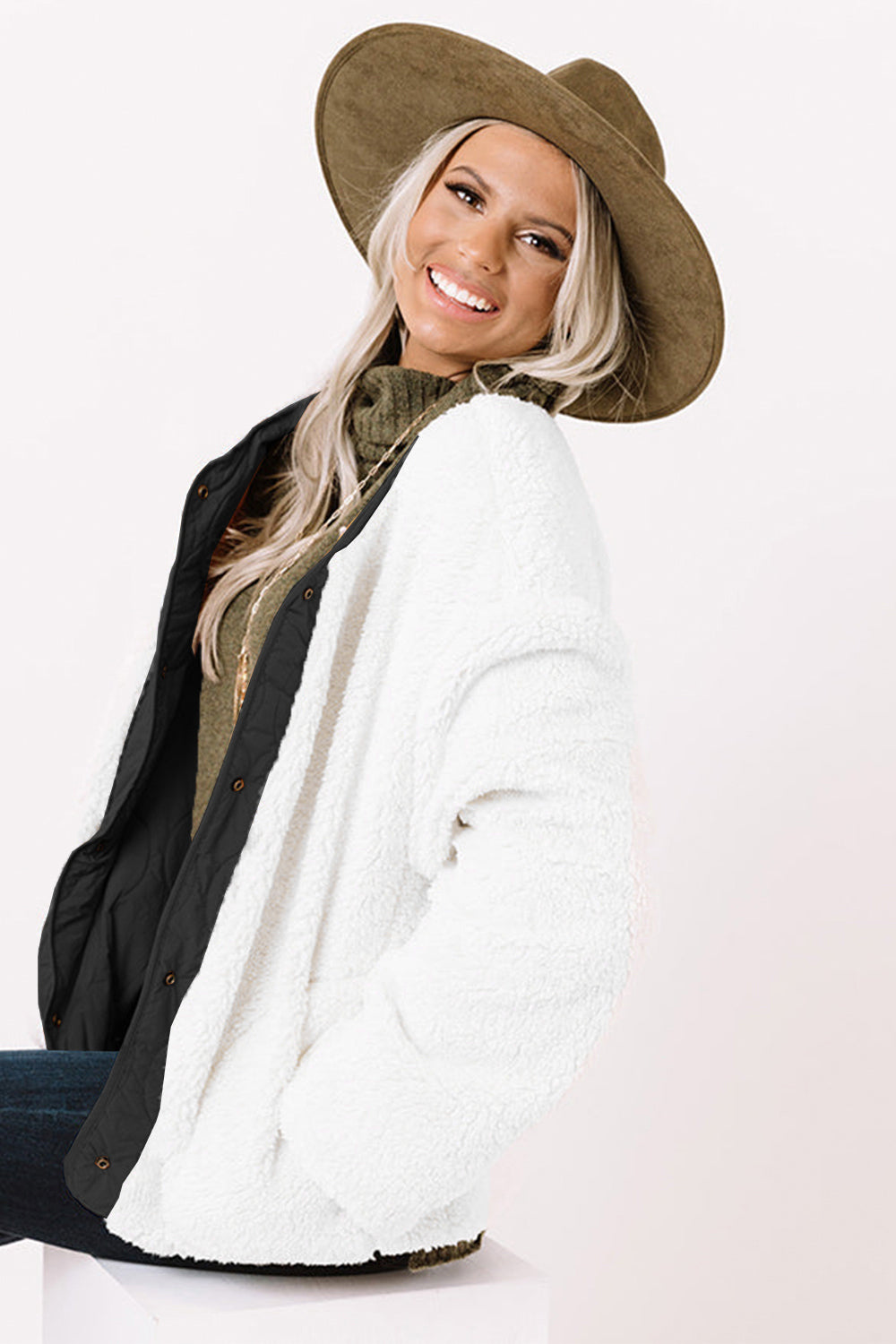 Long Sleeve Button Front Winter Coat - Shimmervee