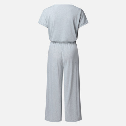 V-Neck Short Sleeve Jumpsuit - Shimmervee