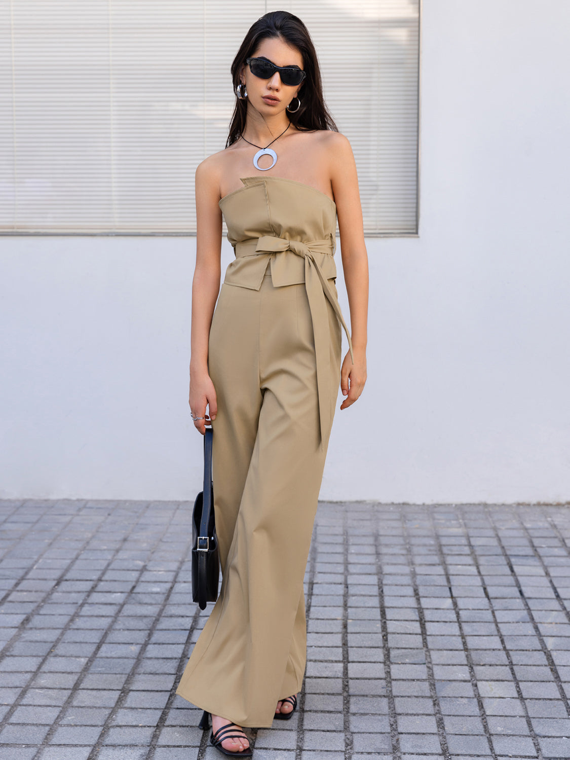 Strapless Tie Waist Jumpsuit - Shimmervee