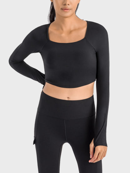 Millennia Square Neck Long Sleeve Cropped Sports Top