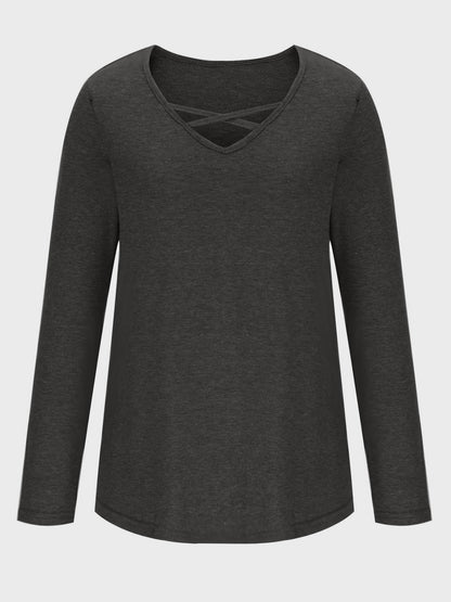 Crisscross V-Neck Long Sleeve T-Shirt