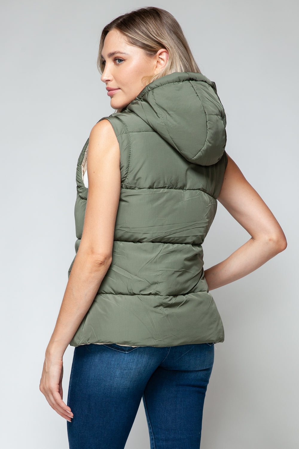 Snobbish Snap and Zip Closure Hooded Vest - Shimmervee