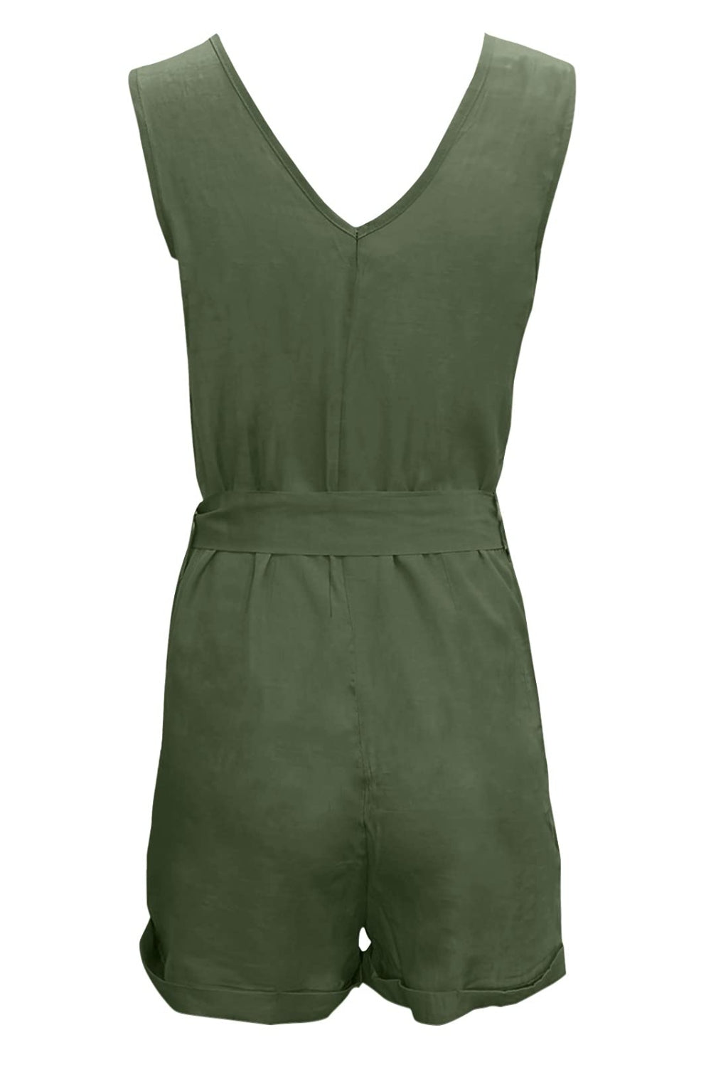 Full Size Tied V-Neck Sleeveless Romper with Pockets - Shimmervee