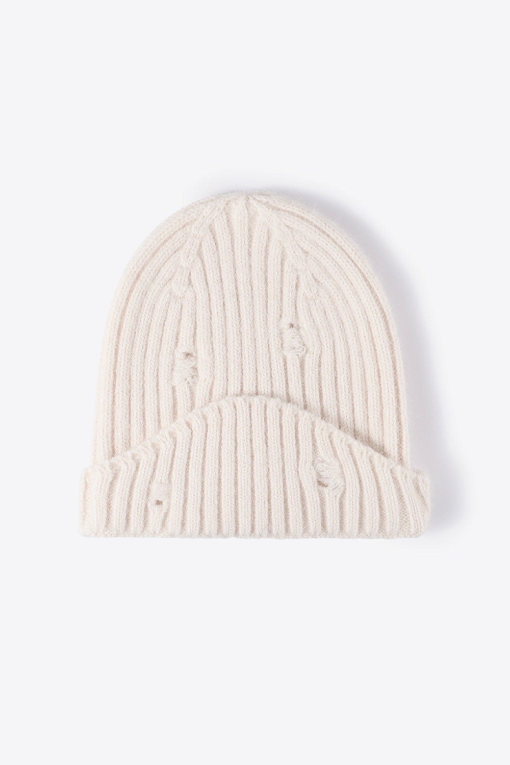 Distressed Rib-Knit Beanie - Shimmervee