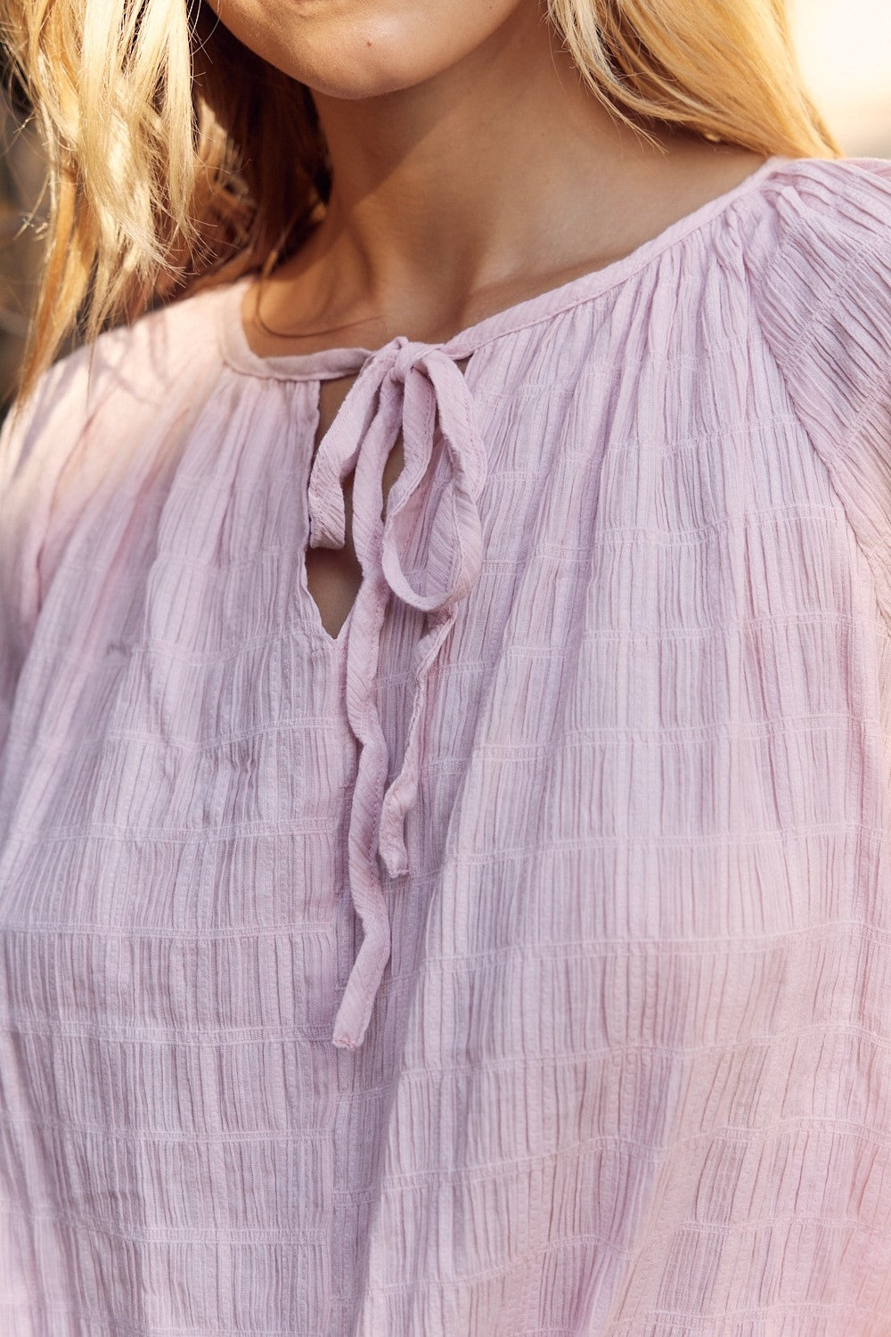 In February Textured Tie Neck Blouse - Shimmervee