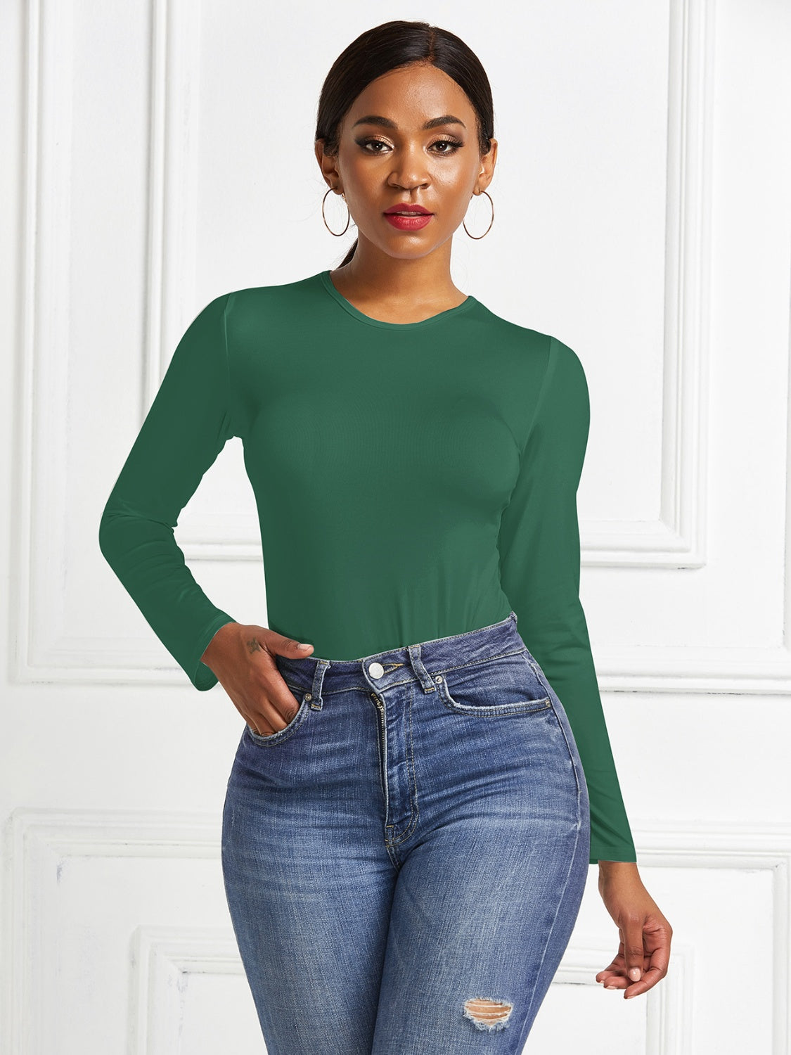 Round Neck Long Sleeve Bodysuit - Shimmervee