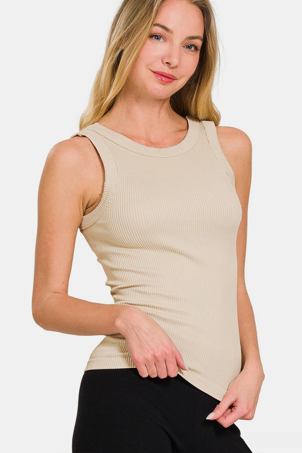 Zenana 2 Way Neckline Washed Ribbed Tank - Shimmervee