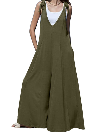 V-Neck Tie Shoulder Jumpsuit - Shimmervee