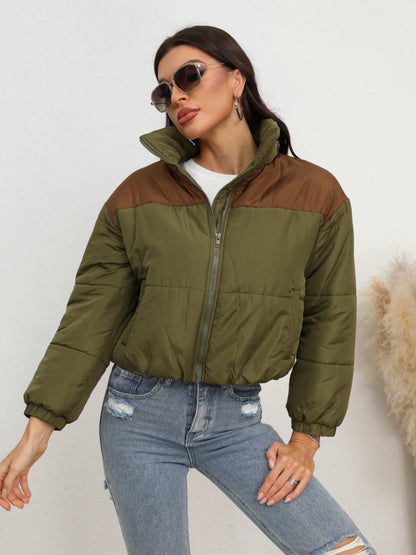 Two-Tone Zip-Up Puffer Jacket - Shimmervee