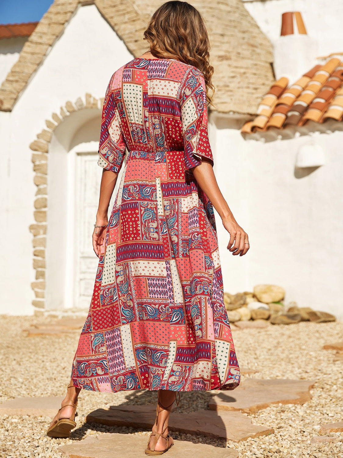 Printed Half Sleeve Midi Dress - Shimmervee