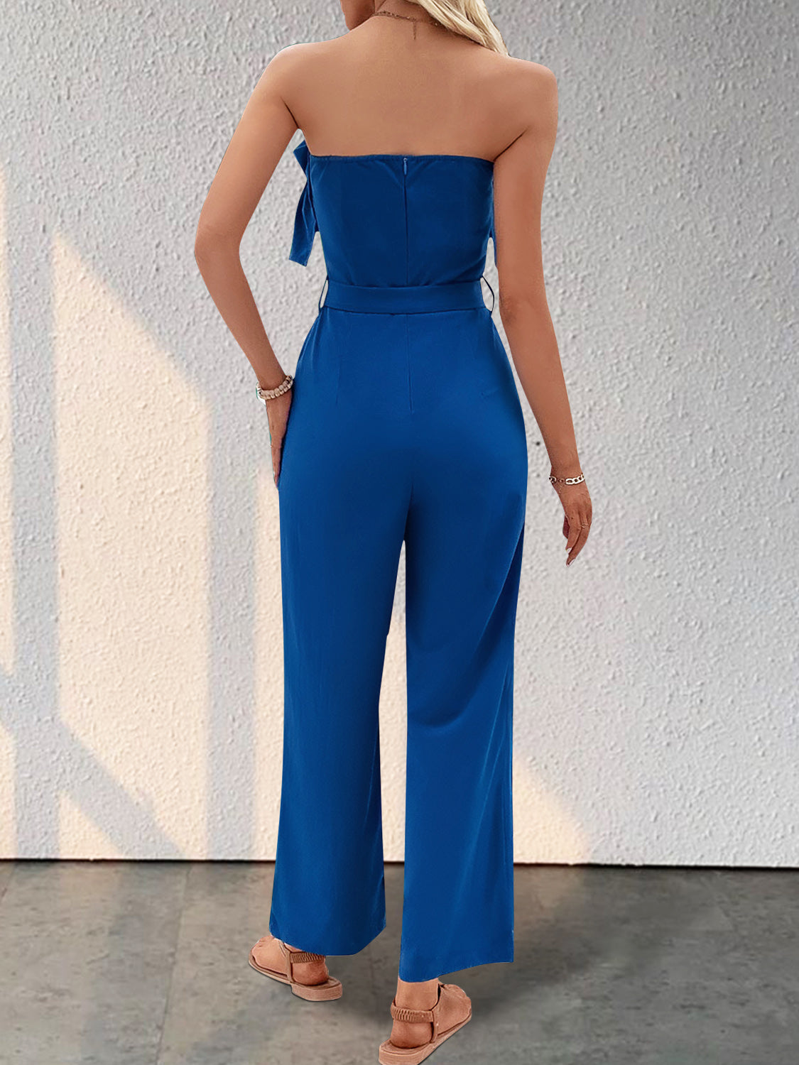 Perfee Ruffled Tie Waist Tube Jumpsuit