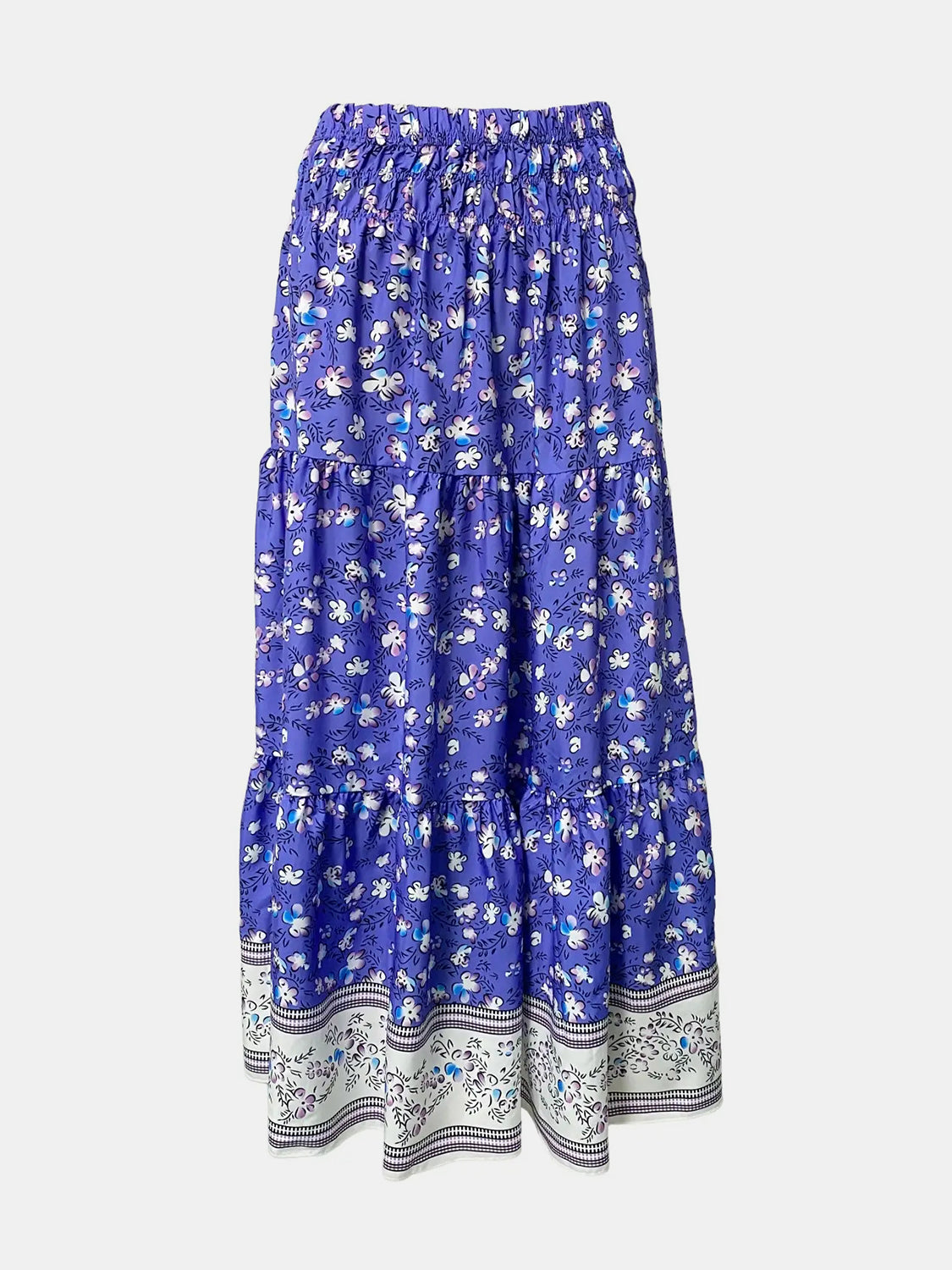 Full Size Tiered Printed Elastic Waist Skirt - Shimmervee