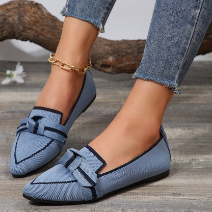 Bow Contrast Trim Point Toe Loafers - Shimmervee