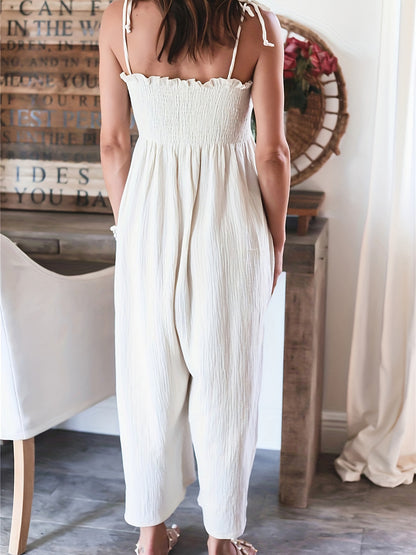 Full Size Smocked Spaghetti Strap Wide Leg Jumpsuit - Shimmervee