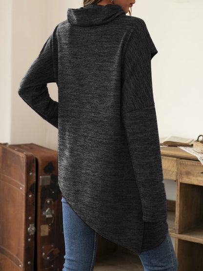 Asymmetrical Hem Cowl Neck Long Sleeve T-Shirt