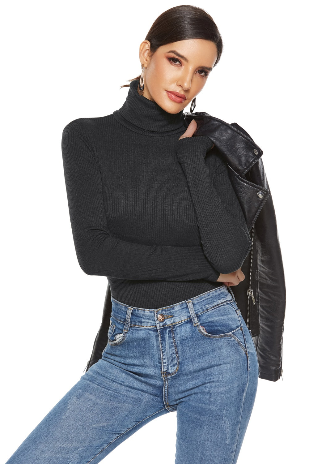 Ribbed Turtleneck Long Sleeve Bodysuit - Shimmervee