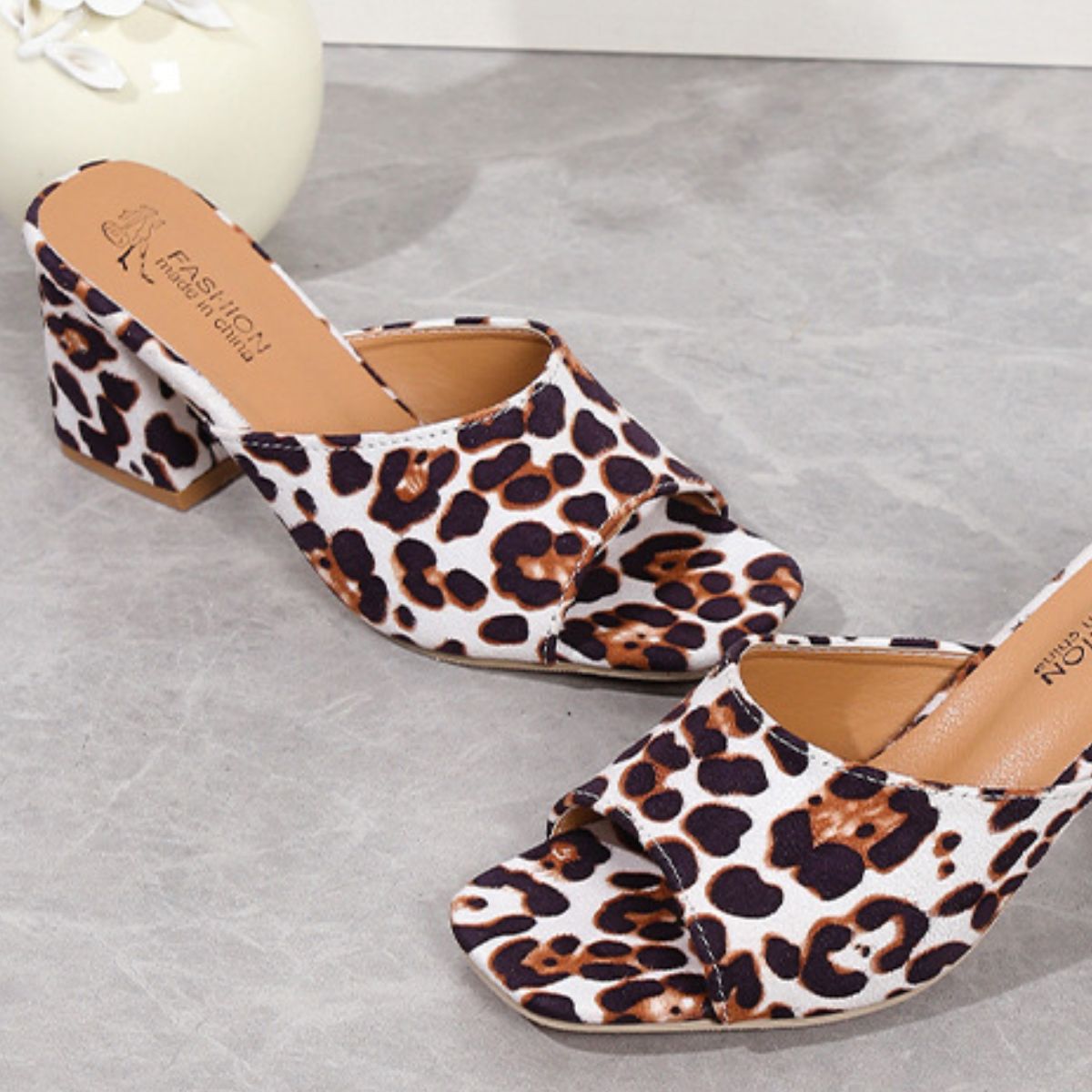 Leopard Block Heel Suede Sandals - Shimmervee