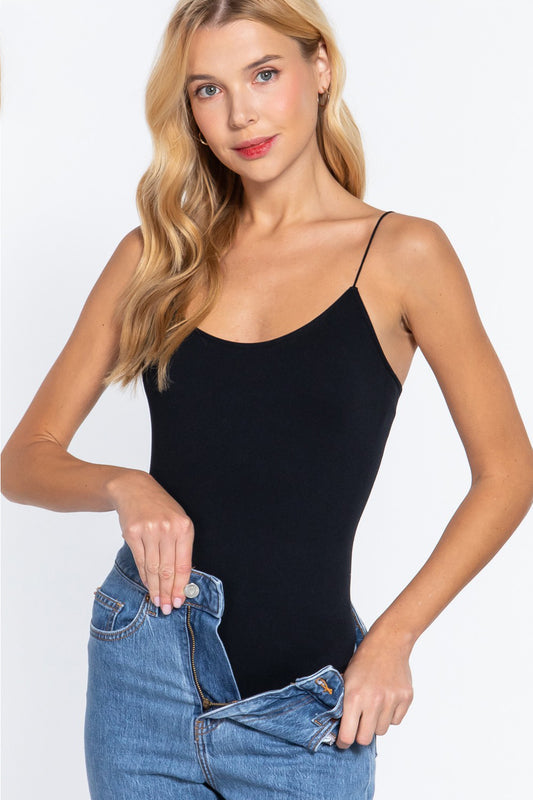 ACTIVE BASIC Ribbed Round Neck Seamless Cami Bodysuit - Shimmervee