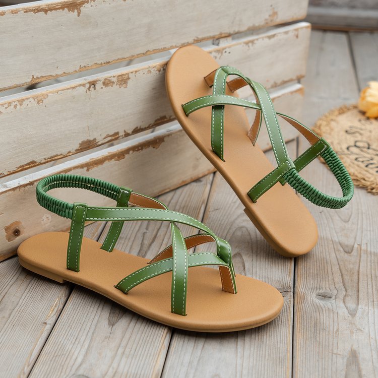 PU Leather Crisscross Flat Sandals - Shimmervee