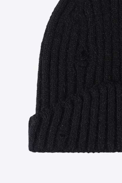 Distressed Rib-Knit Beanie - Shimmervee