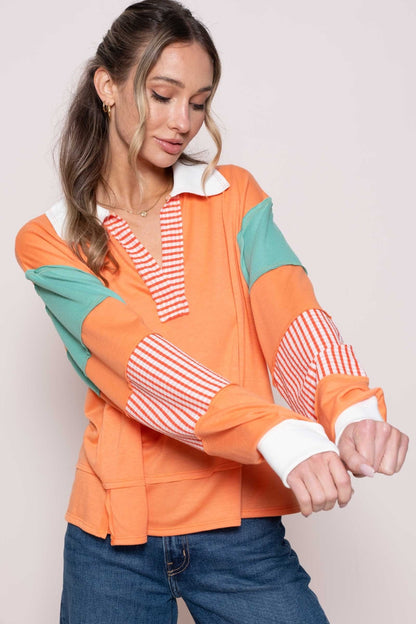 Hailey & Co Color Block Top with Striped Panel - Shimmervee