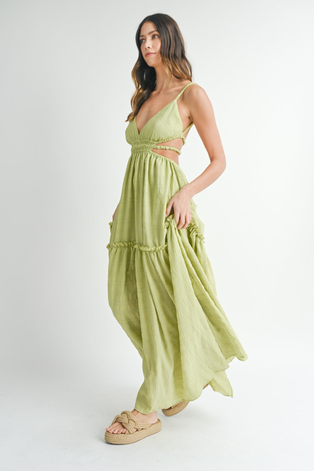 MABLE Cutout Waist Backless Maxi Dress - Shimmervee